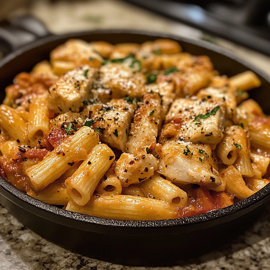 Creamy 'Marry Me Chicken Pasta' with tender chicken, rich sauce, and pasta, served in a bowl