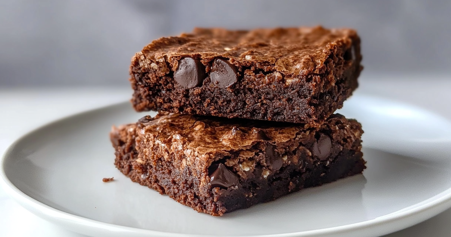 A close-up shot of three stacked low-fat protein oat brownies. The brownies have a dense and moist texture with visible rolled oats throughout, giving them a hearty, rustic look. The rich chocolate color contrasts beautifully with the light oats, and the background is softly blurred, emphasizing the focus on the brownies. A stack of three low-fat protein oat brownies with a rich, chocolatey texture and visible rolled oats on the surface. The moist and dense brownies sit on a light-colored surface, with a blurred background that highlights their rustic and wholesome appearance.