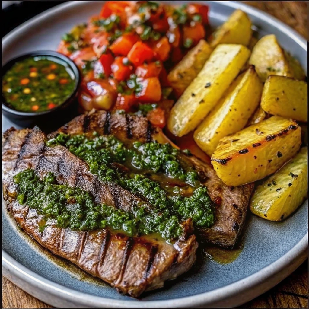 Juicy Steak and Roasted Potatoes with Homemade Chimichurri Sauce 3 Juicy Steak